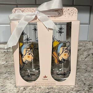 🆕 Disney Princess Cinderella Hand Painted Glasses Set of 2 Glass Tumblers